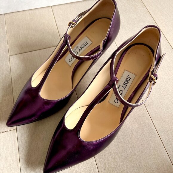 Jimmy Choo Iridescent Purple Kitten Heels w/ box - Picture 2 of 9